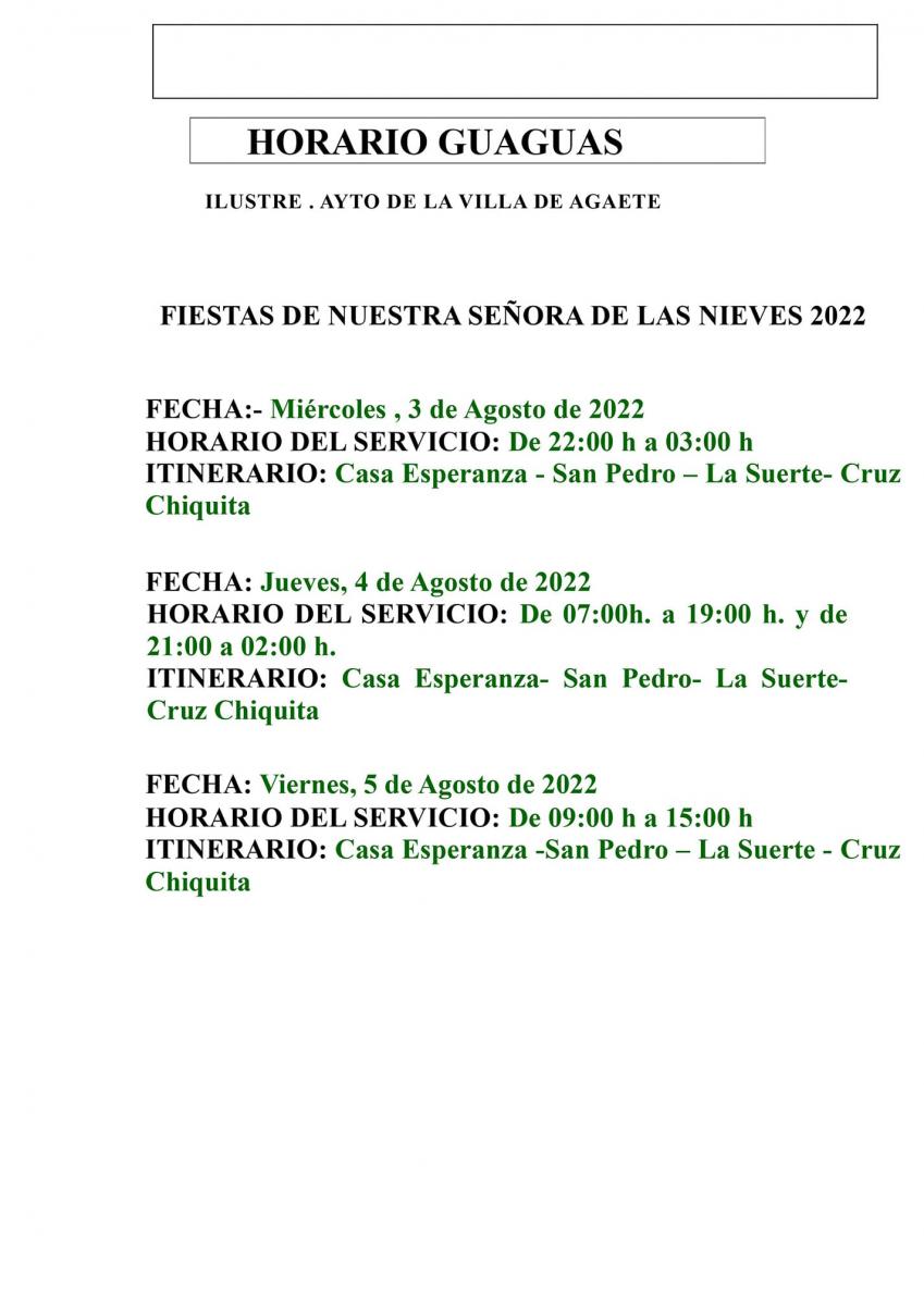Horario de Guagua Fiestas Ntra. Sra. de Las Nieves 2022 | Ayuntamiento de  Agaete. Bienvenidos